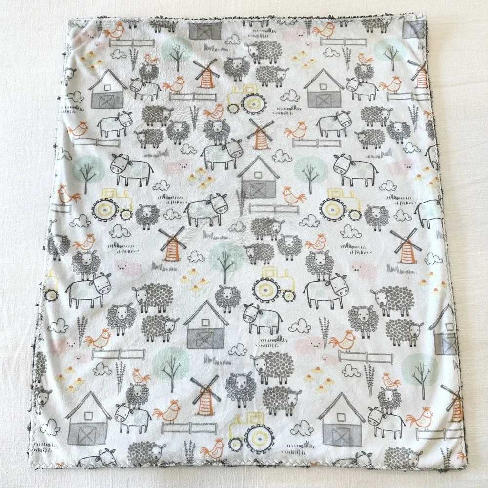 E-I-E-I-O Baby Minky Blanket Steel Dimple Farm Sheep Tractor Cow Hard To Find!
